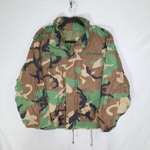 US Army Jacket Mens Medium M65 Cold Weather Field Coat Woodland Camo Military